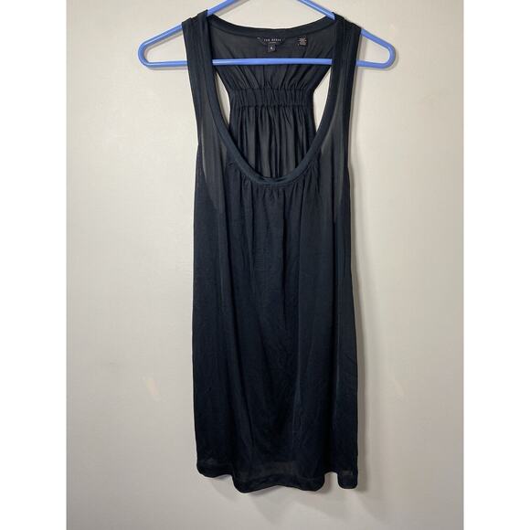 Ted Baker Mesh Knit Tank Top‎ Black Racerback Ruched Elastic Stretch Sheer - Picture 1 of 6